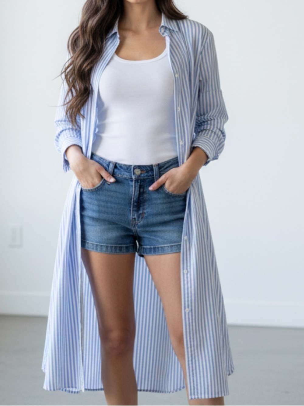 A New Day Light Blue Striped Long Sleeve Dress